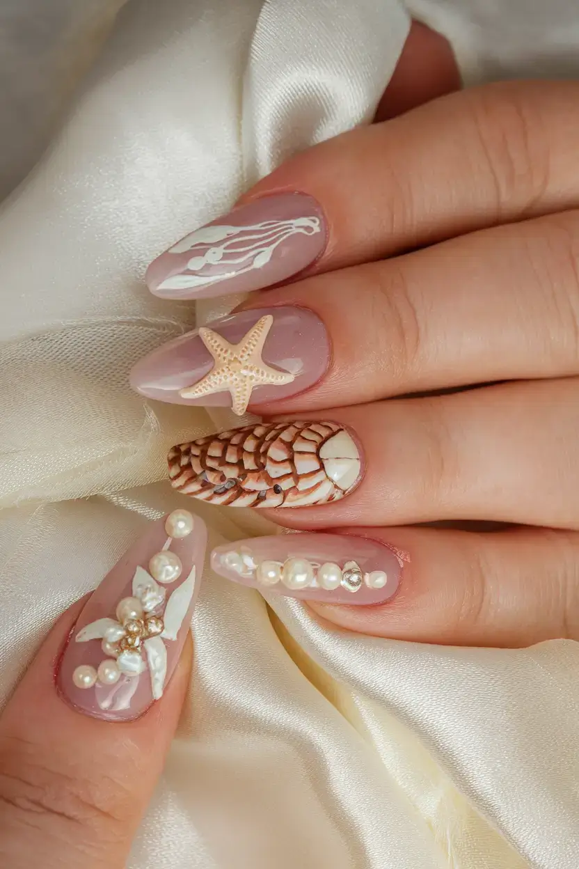 beach nails that shine in summer 2025 Neutral Shell Elegance