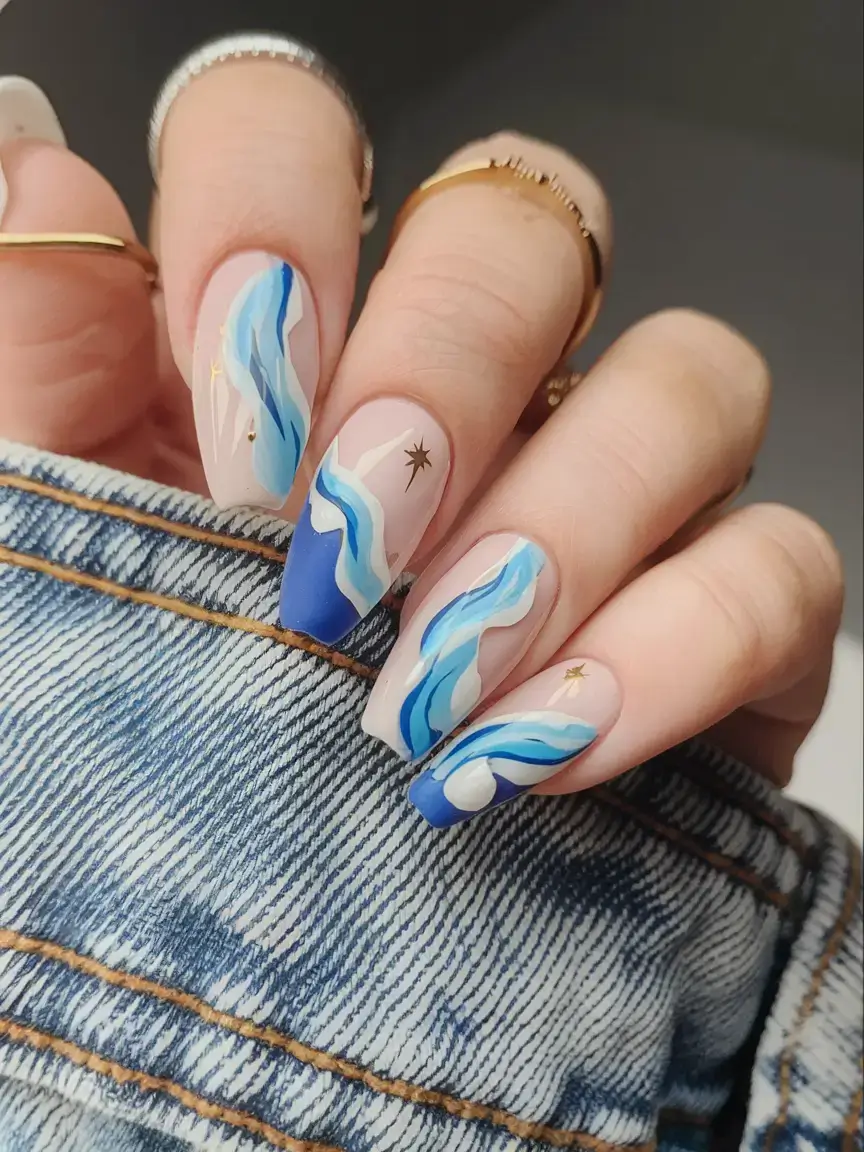 beach nails that shine in summer 2025 Modern Wave Lines