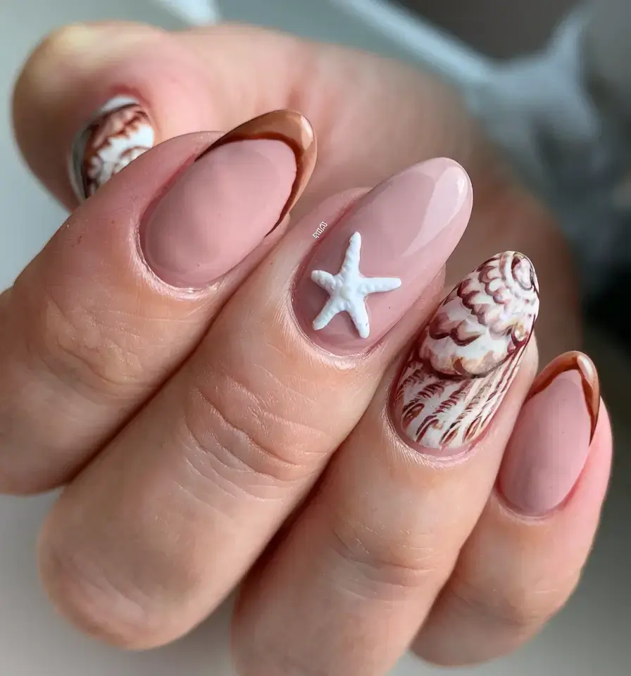 beach nails that shine in summer 2025 Textured Seashell Chic