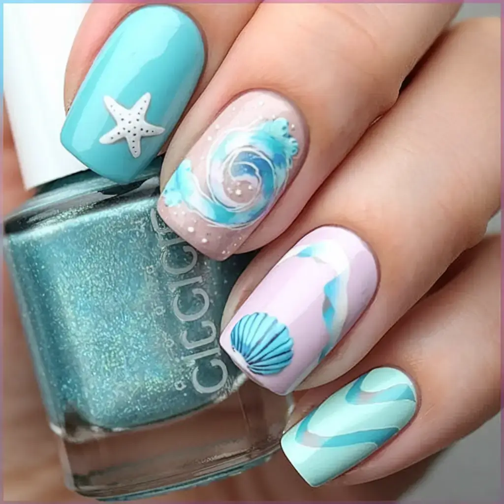 beach nails that shine in summer 2025 Pastel Ocean Pop