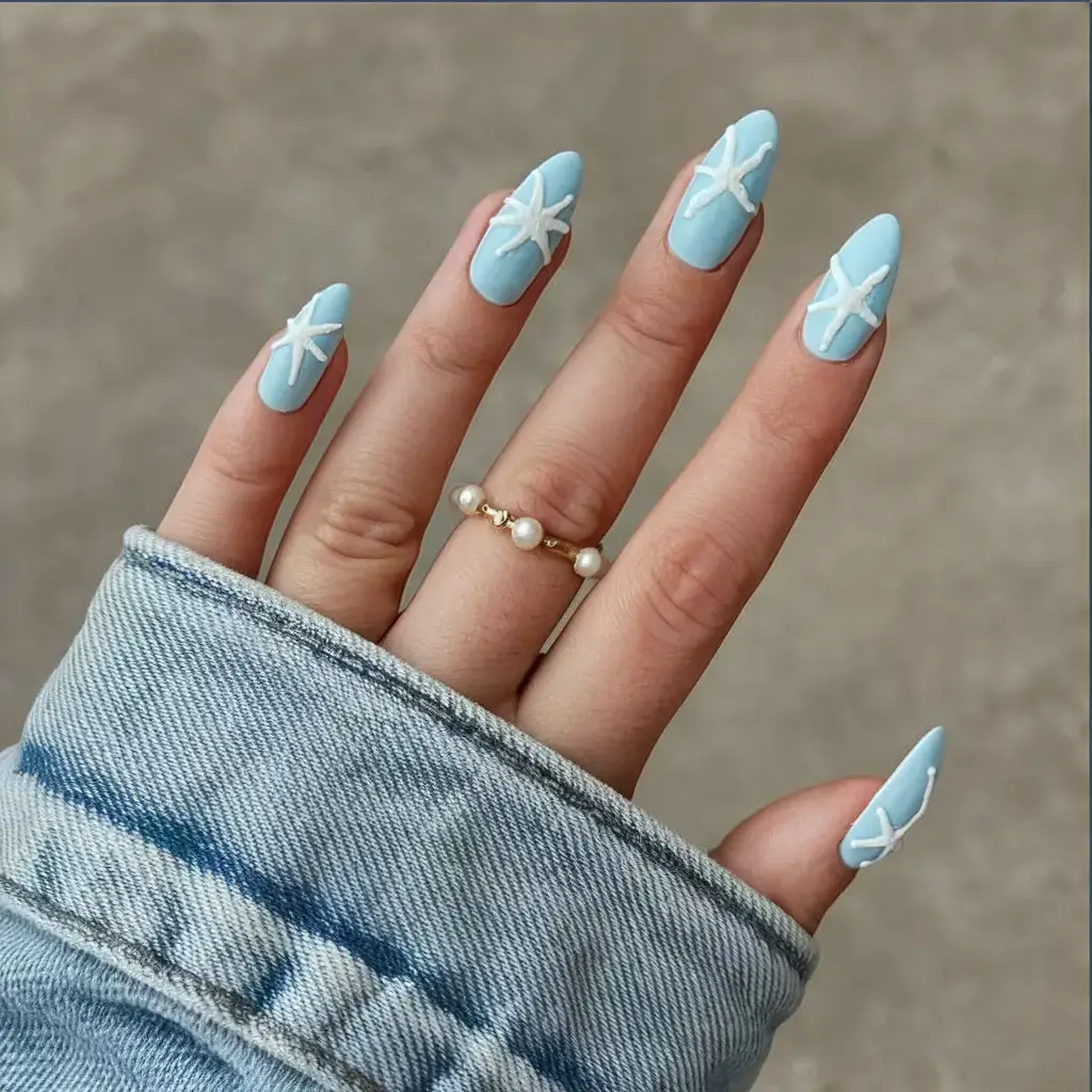 beach nails that shine in summer 2025 Sky Blue Starfish Pop
