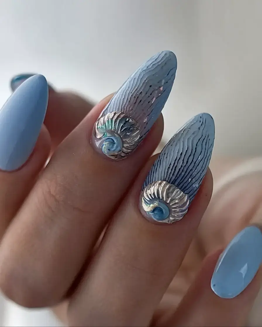beach nails that shine in summer 2025 Shell Sculpted Elegance