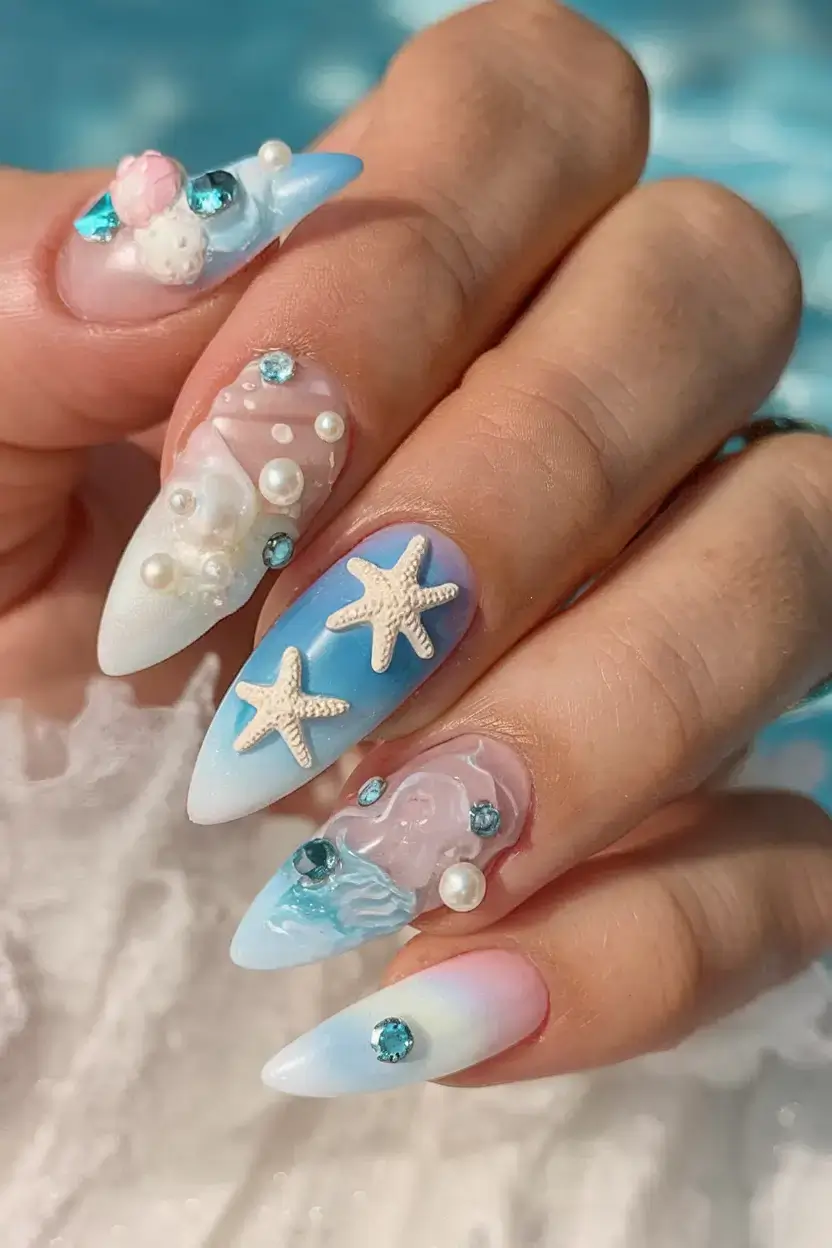 beach nails that shine in summer 2025 Ocean Candy Fantasy in 3D