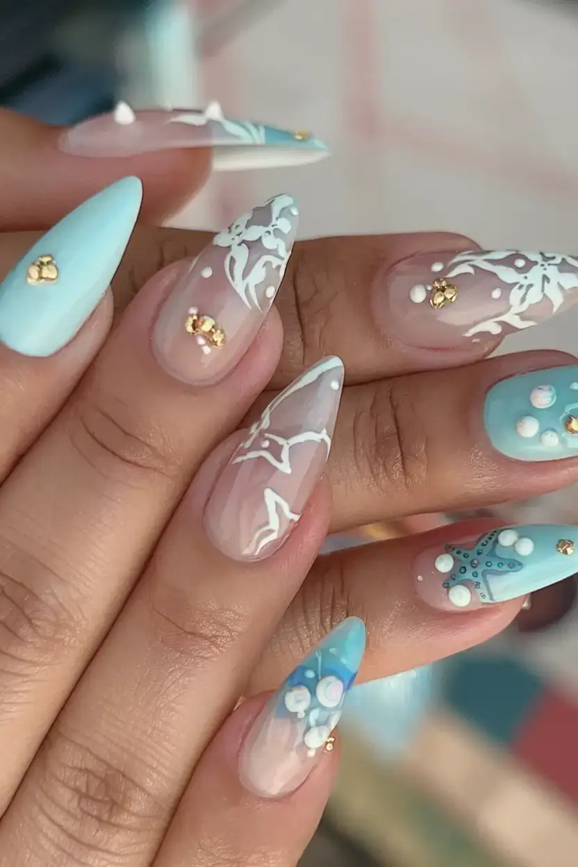 beach nails that shine in summer 2025 Turquoise Shoreline Whimsy