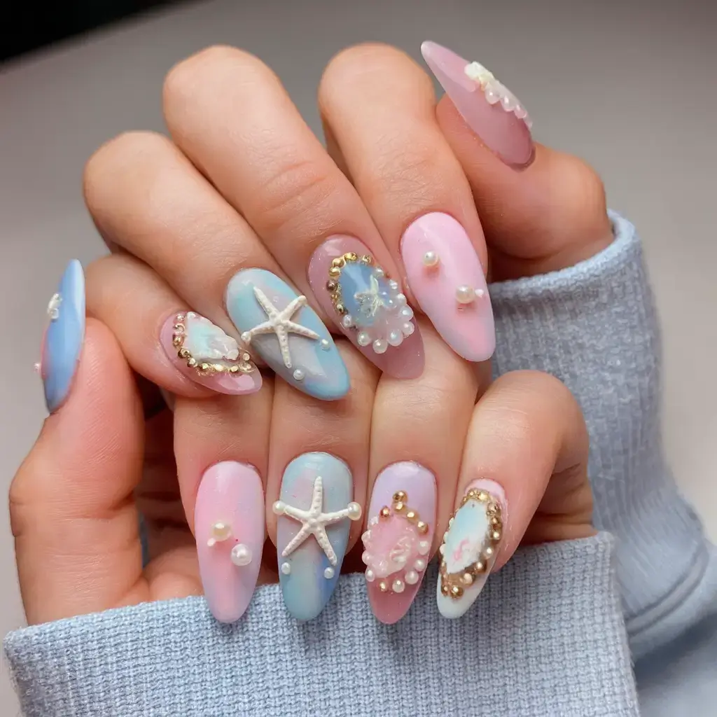 beach nails that shine in summer 2025 Playful Pastel Seaside Fantasy