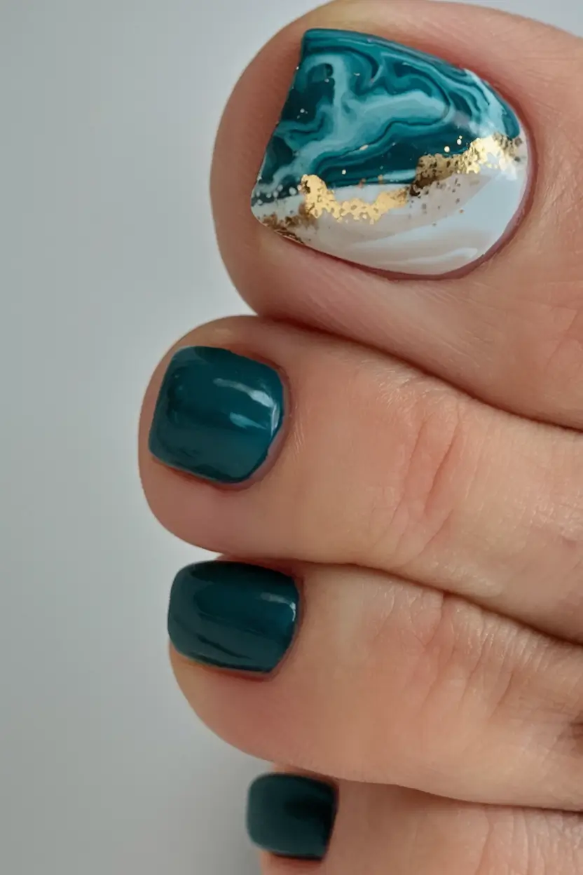 beach toe nails that shine in 2025 Deep Ocean Luxe