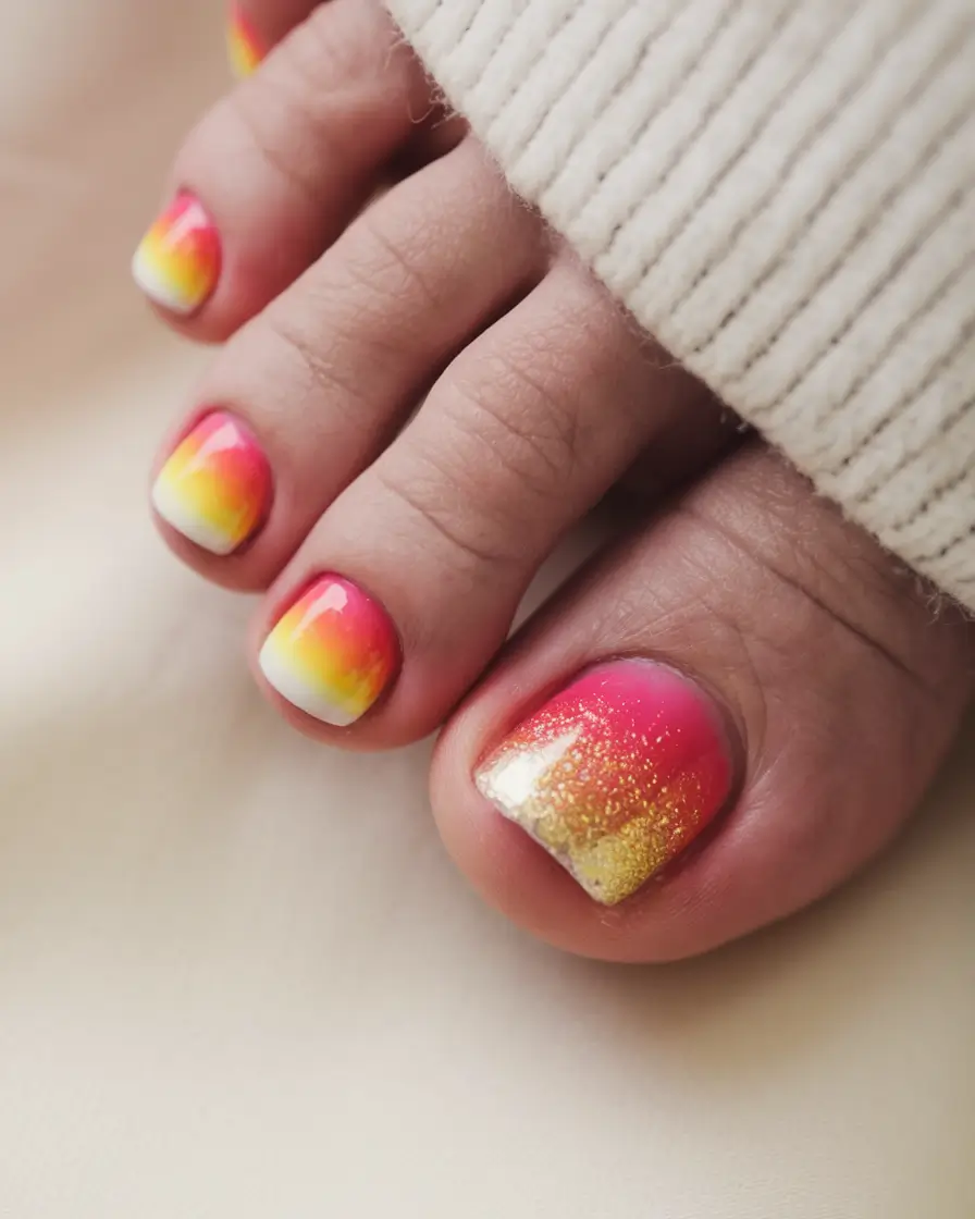 beach toe nails that shine in 2025 Tropical Sunset Ombre