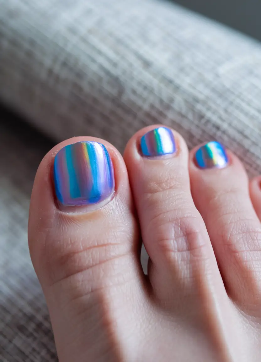beach toe nails that shine in 2025 Electric Rainbow Chrome