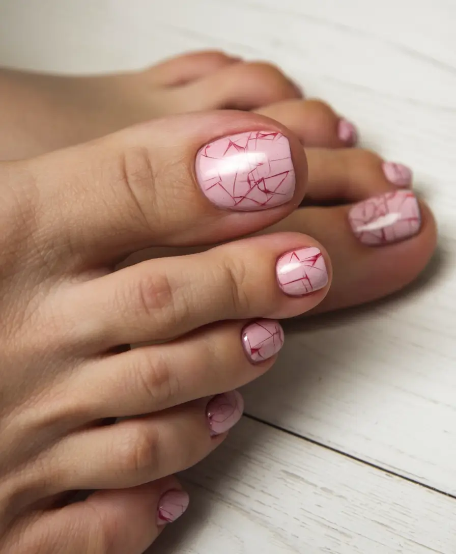 beach toe nails that shine in 2025 Blush Marble Veins