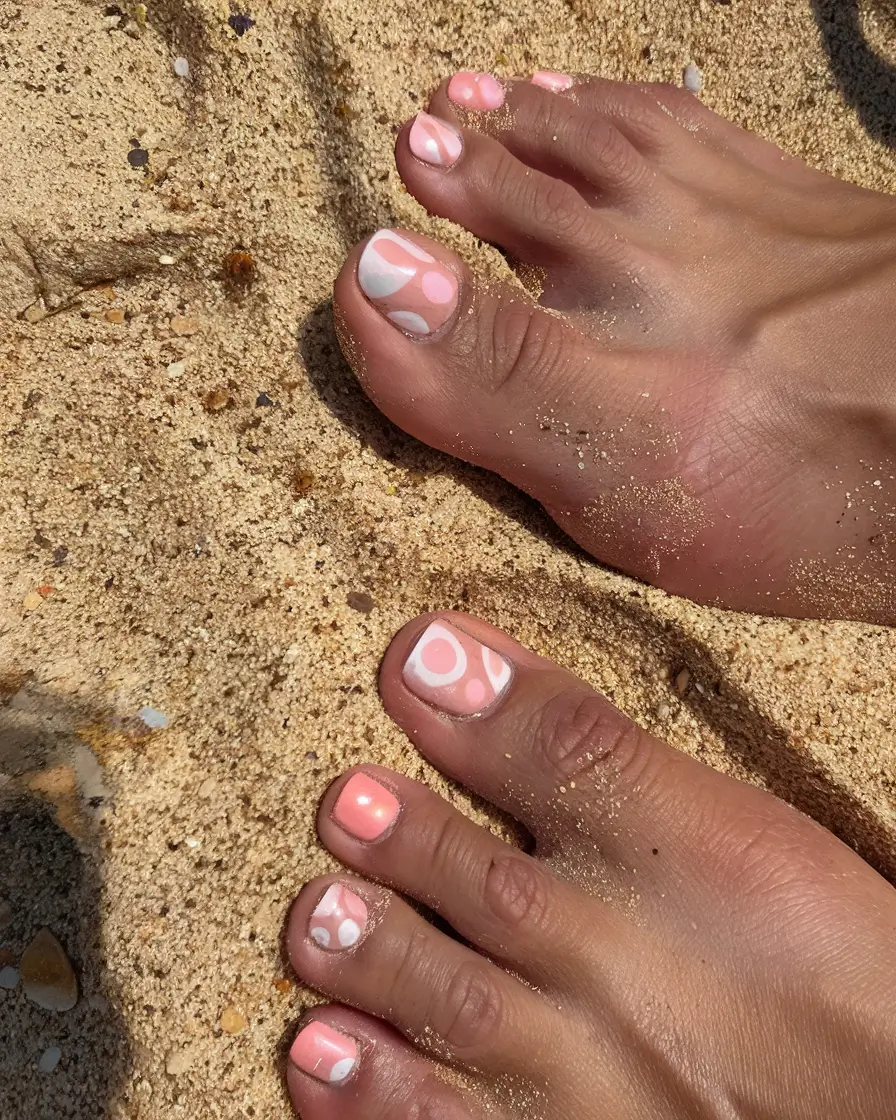 beach toe nails that shine in 2025 Retro Bubble Pop