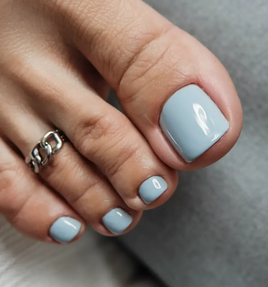 beach toe nails that shine in 2025 Powder Blue Perfection