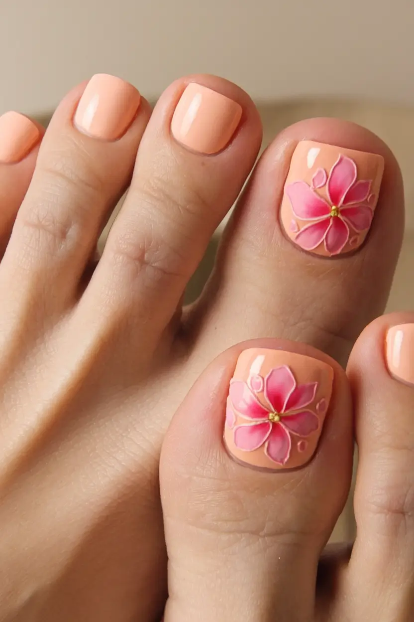 beach toe nails that shine in 2025 Peach Blossom Bloom