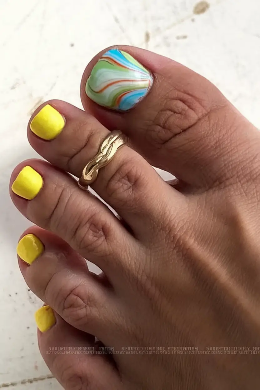 beach toe nails that shine in 2025 Tropical Swirl Fusion
