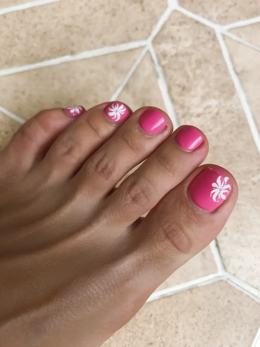 beach toe nails that shine in 2025 Pink Tropical Escape