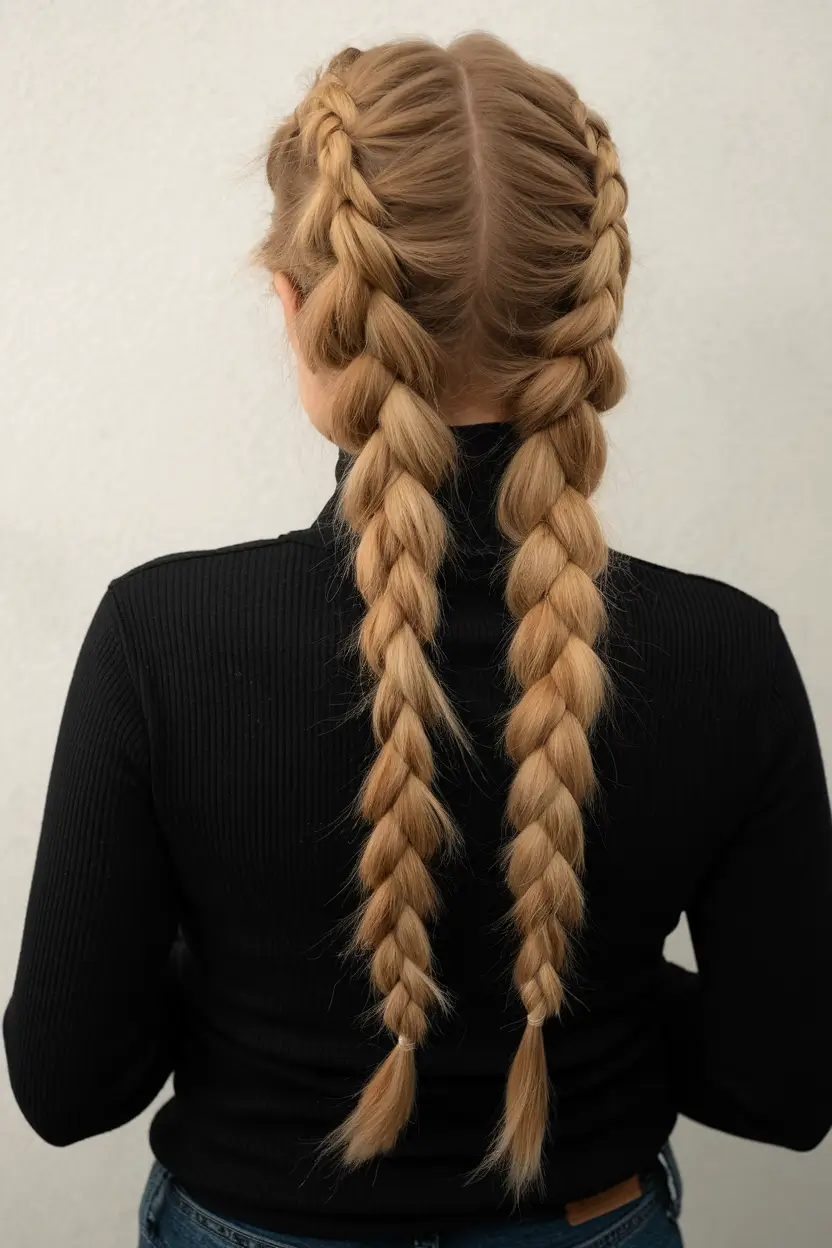 best august hairstyles ideas for 2025 Double Braids With Center Part
