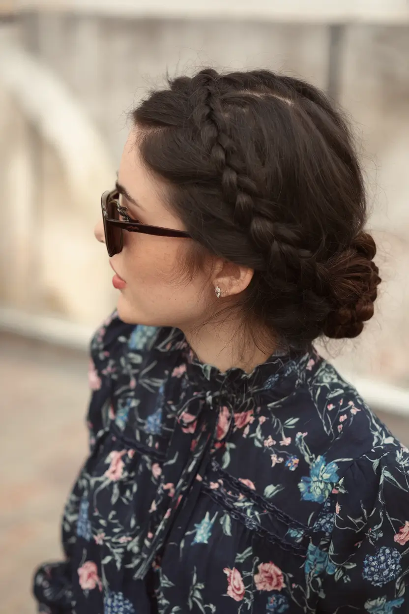 best august hairstyles ideas for 2025 Crown Braid With Low Bun