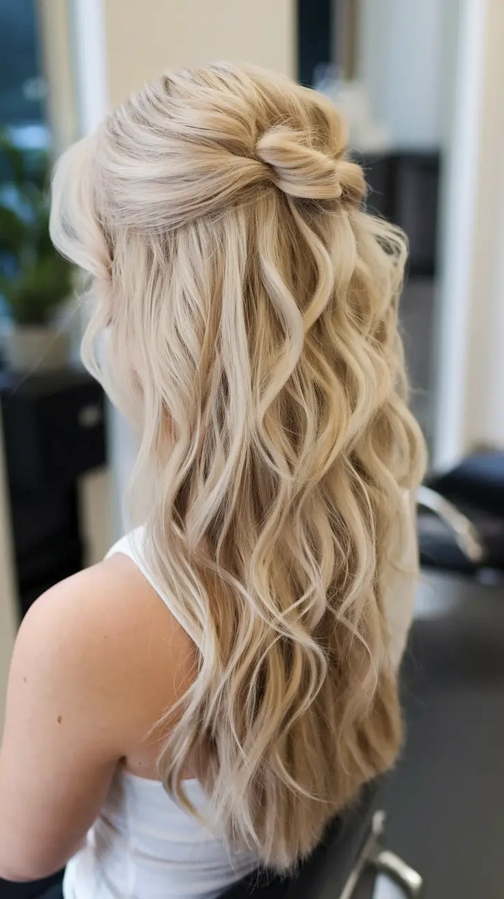 best august hairstyles ideas for 2025 Half-Up Twisted Knot With Loose Waves