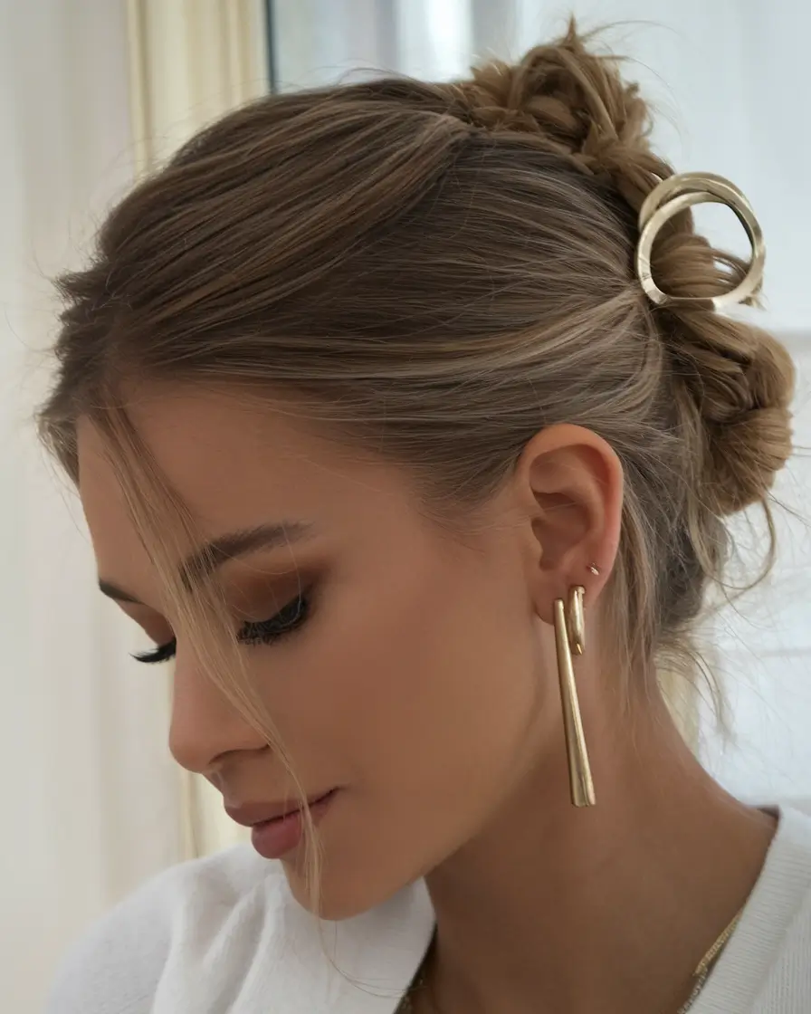 best august hairstyles ideas for 2025 Braided Claw Clip Bun With Sculptural Shape