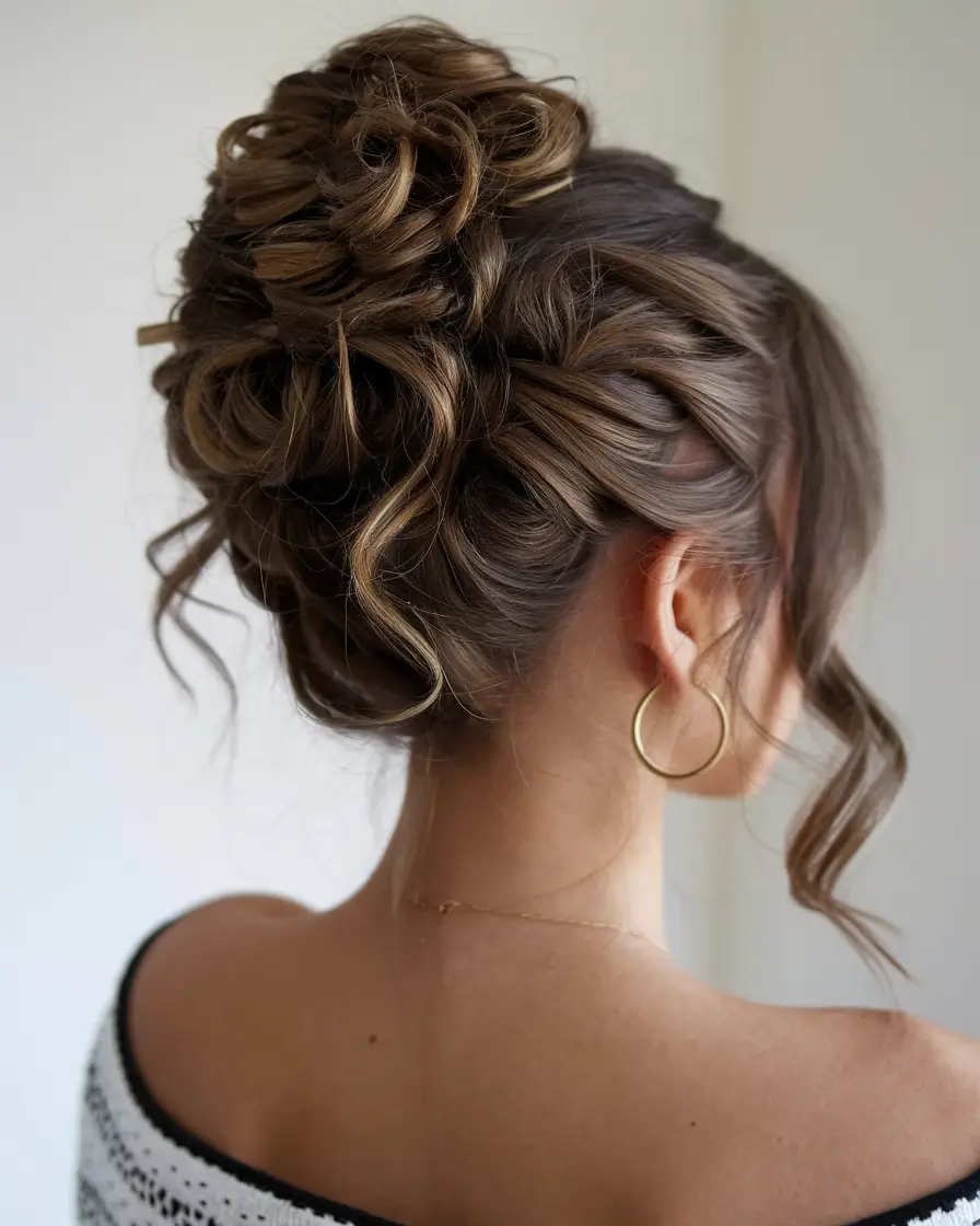 best august hairstyles ideas for 2025 Curled Crown Bun With Sculpted Volume