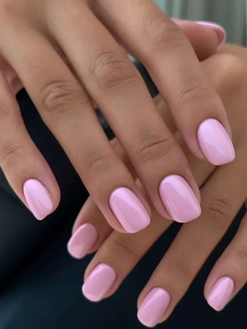 best august nail colors for 2025+Glossy Baby Pink for Everyday Chic