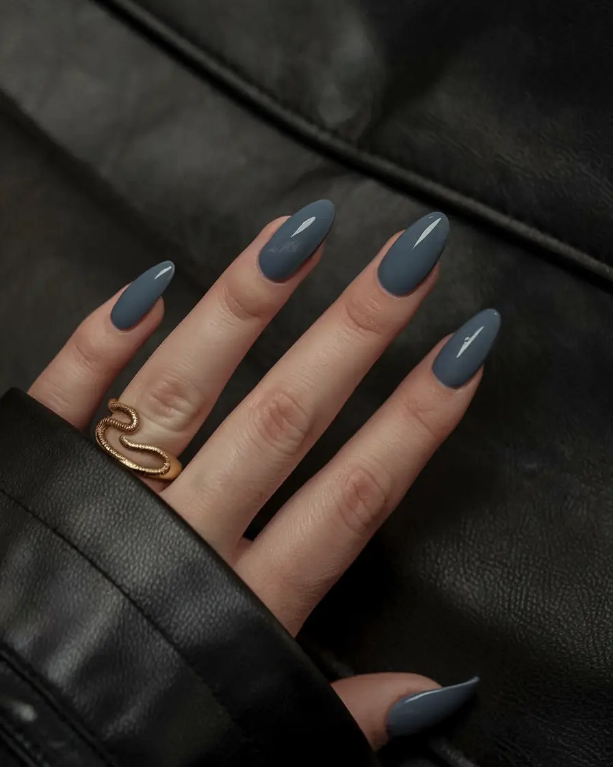 best august nail colors for 2025+Steel Blue Edge for After-Hours Cool