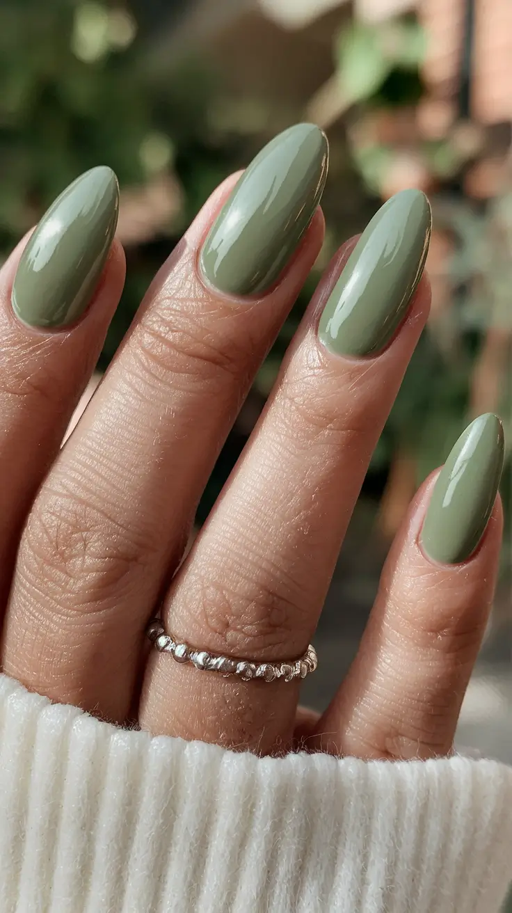 best august nail colors for 2025+Sage Green Gloss for Earthy Cool Girls