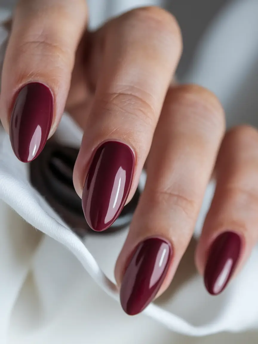 best august nail colors for 2025+Burgundy Chic for Late Summer Evenings