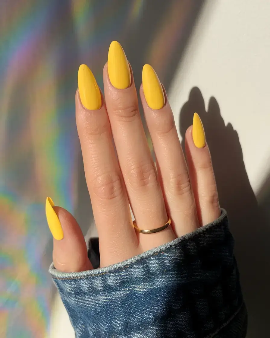 best july nail colors for 2025 Sunbeam Yellow: Bold, Bright, and Unexpected