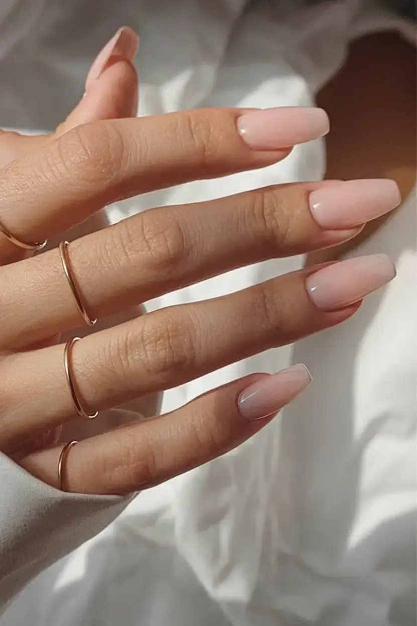 best july nail colors for 2025 Sheer Nude Glow: The Clean Girl Staple