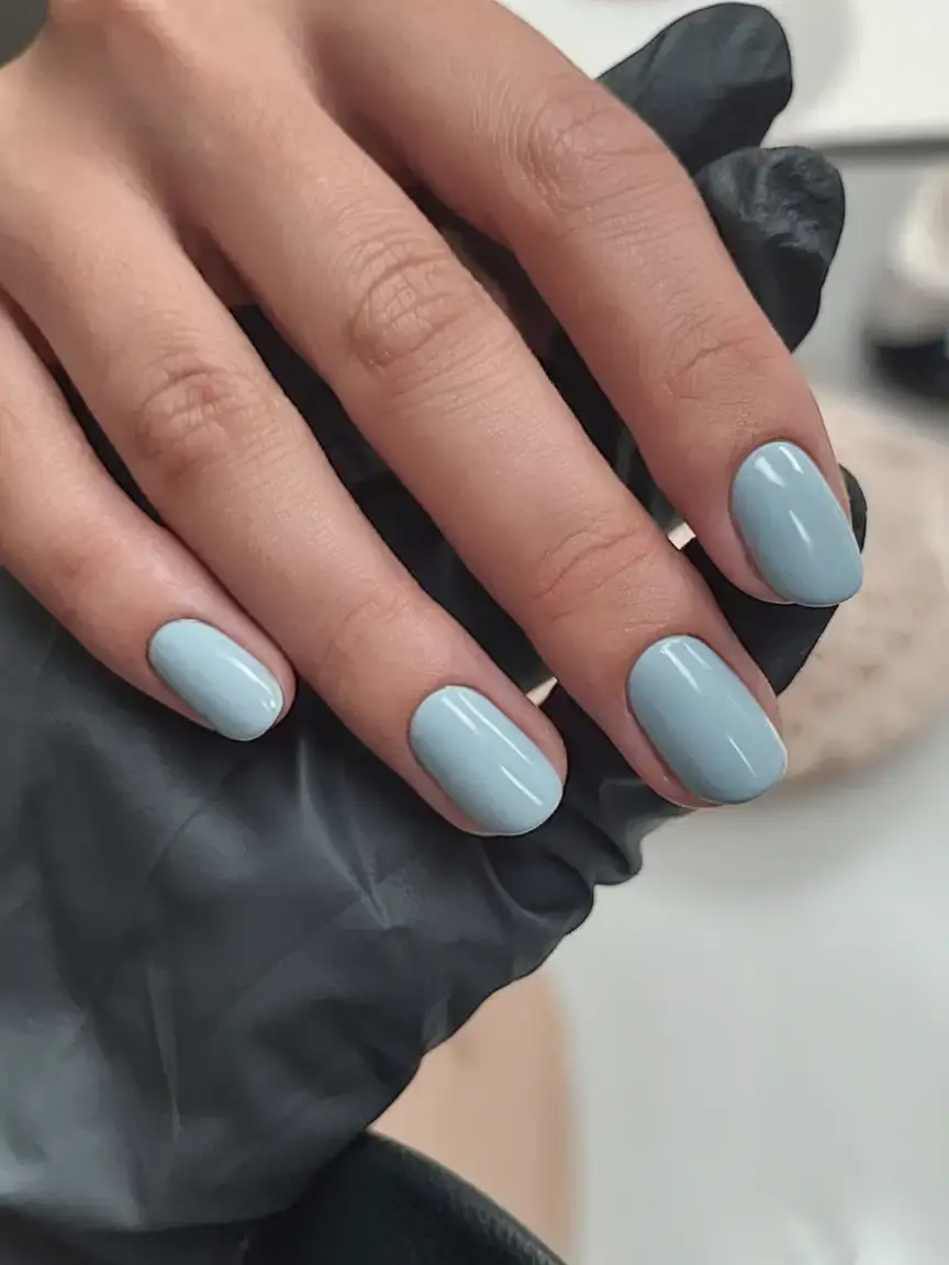 best july nail colors for 2025 Muted Sky: A Minimalist’s Dream for July