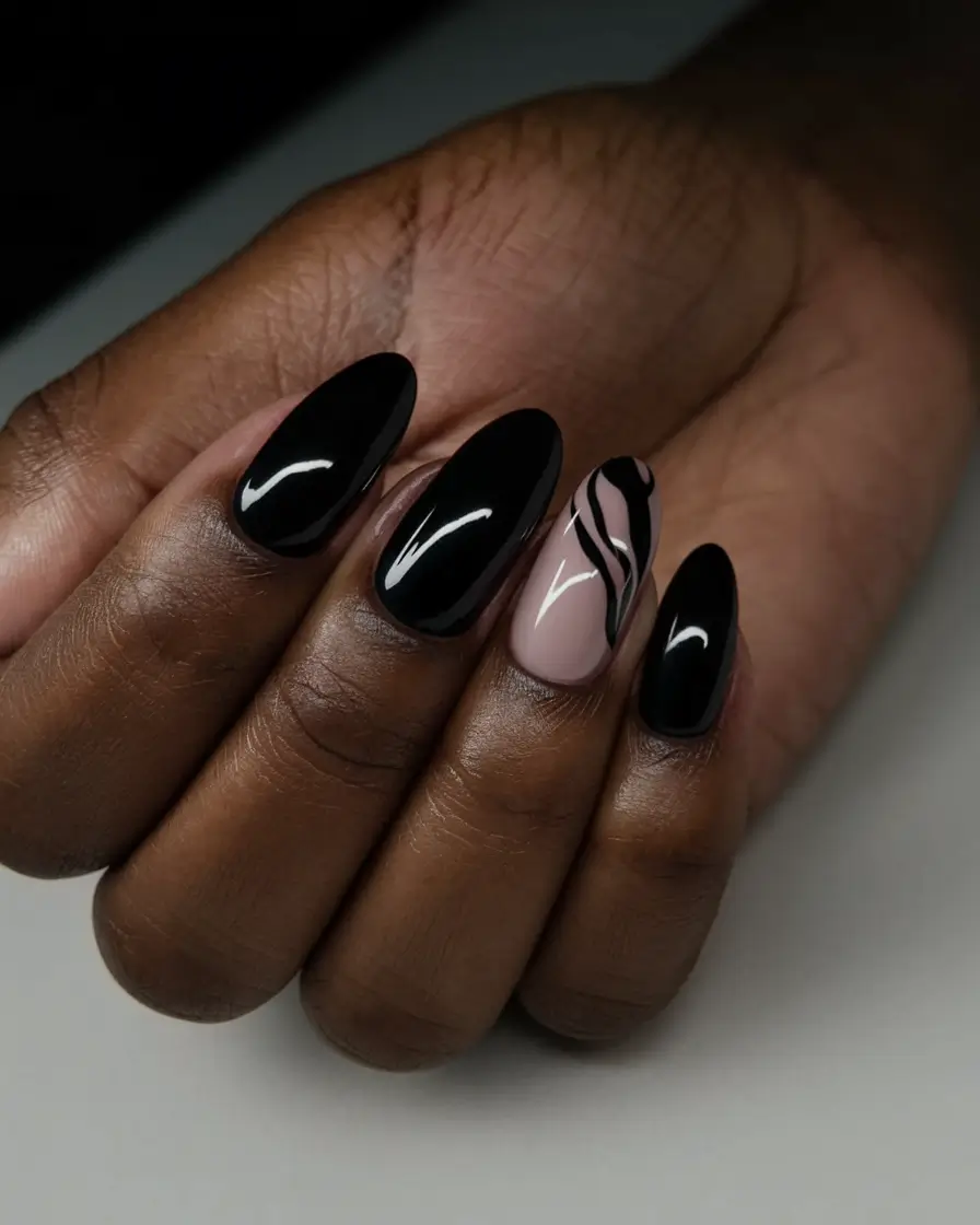 black summer nails that pop in 2025 Timeless Gloss with a Modern Nude Contrast