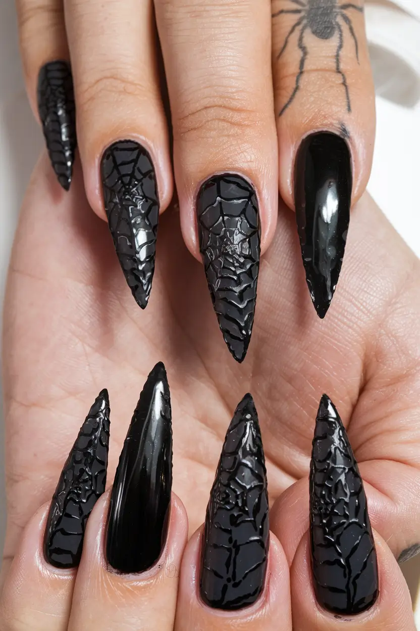black summer nails that pop in 2025 Textured Black-On-Black Drama