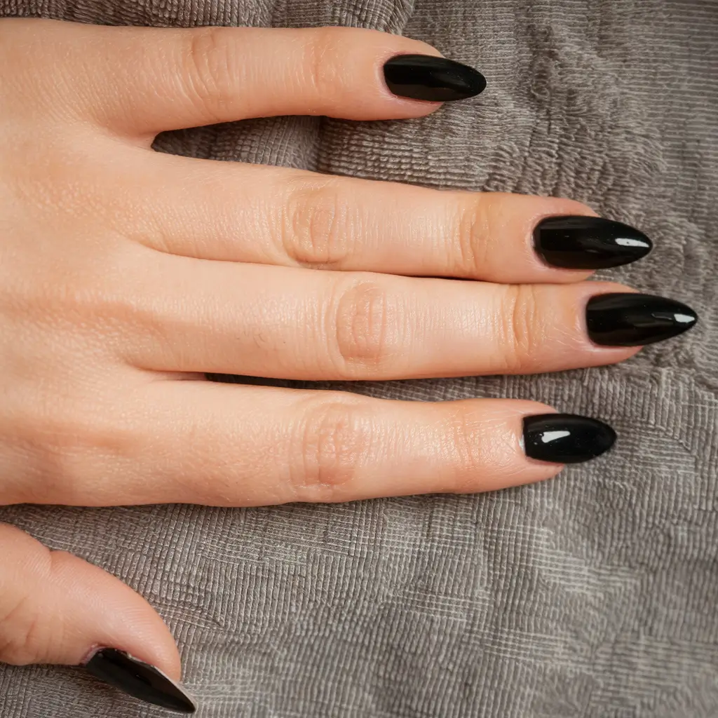 black summer nails that pop in 2025 Sharp and Sleek Jet Black Almonds
