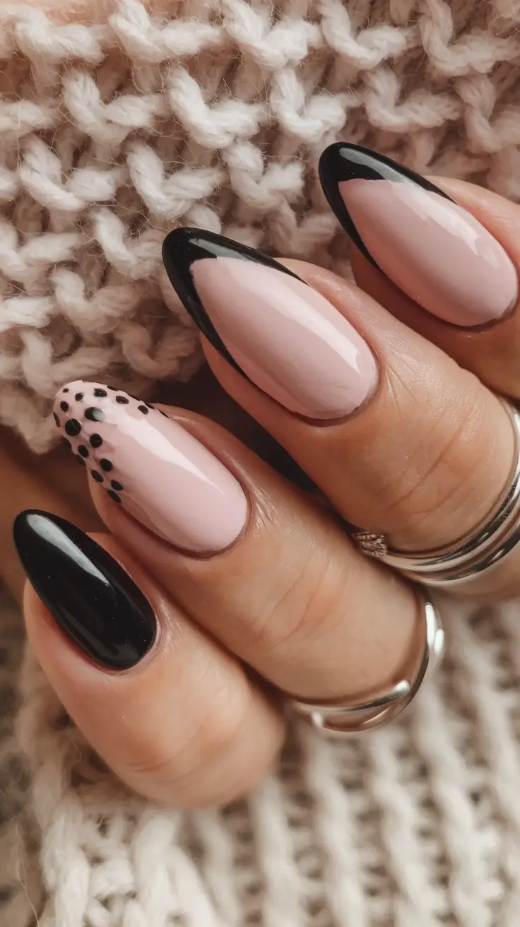 black summer nails that pop in 2025 French Noir with a Dotted Accent