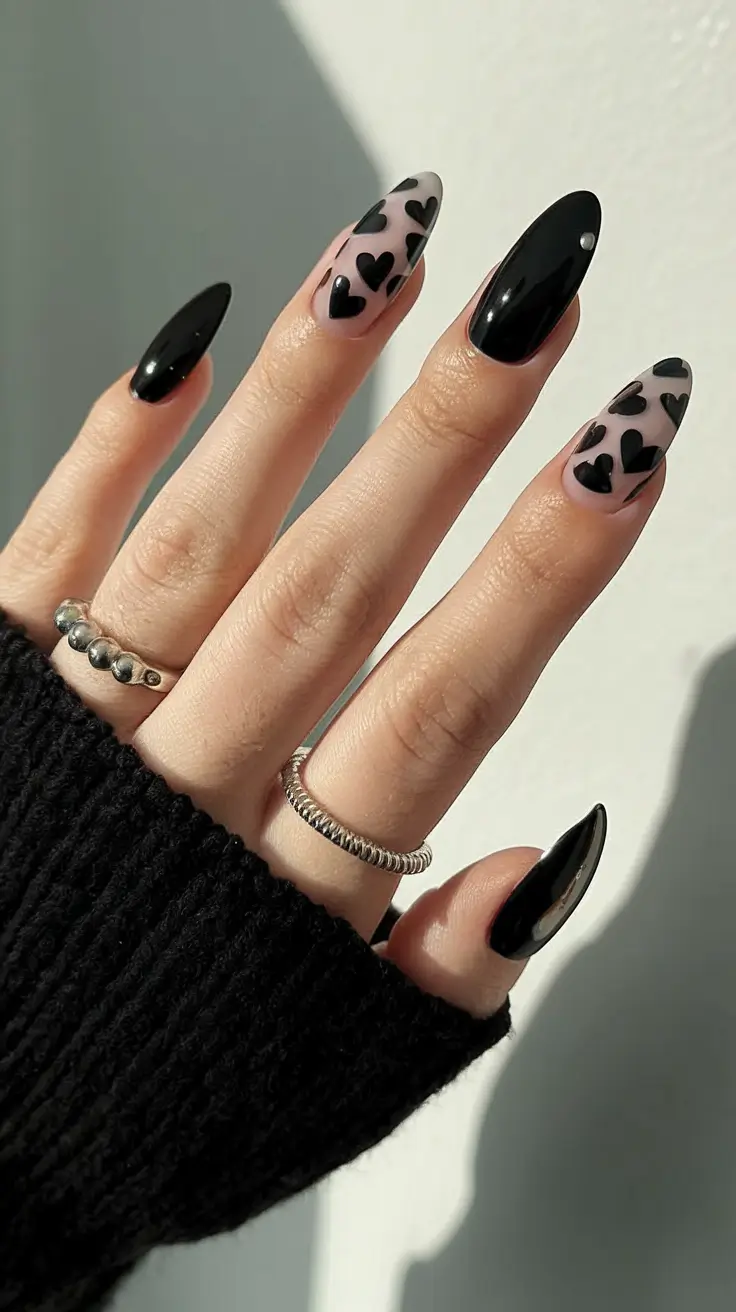 black summer nails that pop in 2025 Playful Heart Accents for Summer Romance