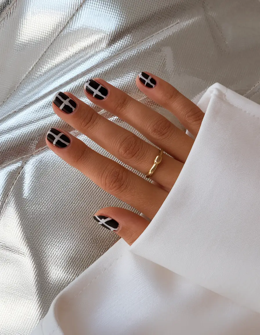black summer nails that pop in 2025 Minimalist Grid for Modern Summer Cool