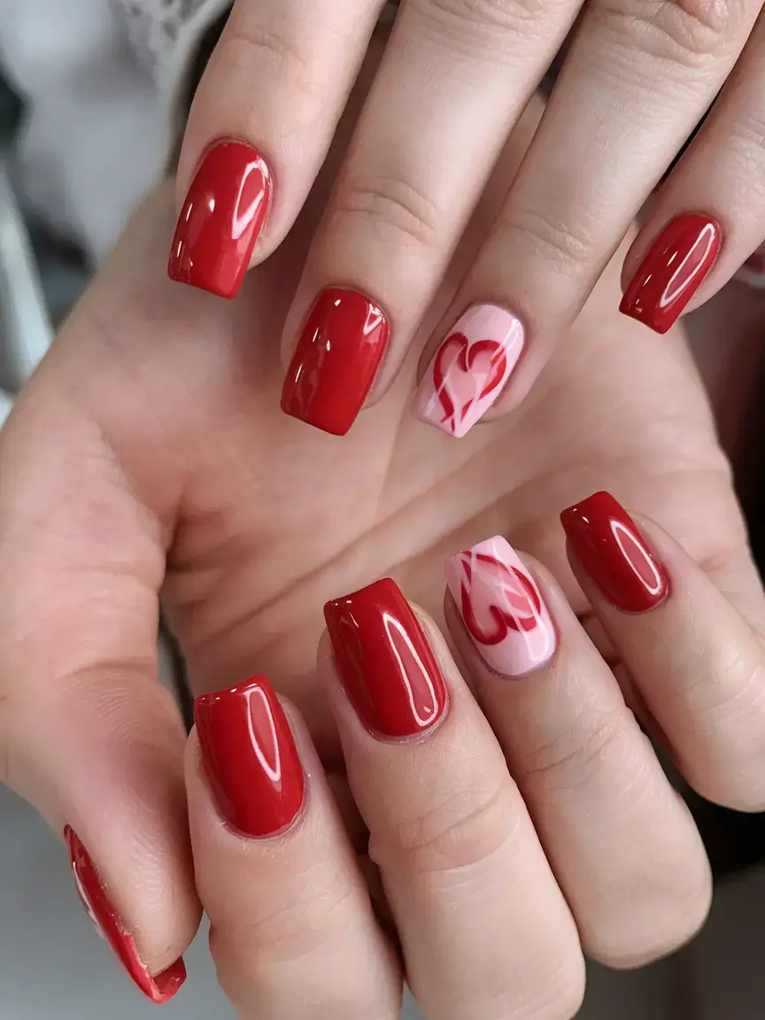 bold red nails for summer 2025 vibes Heartfelt Minimalism: Love Story in Red