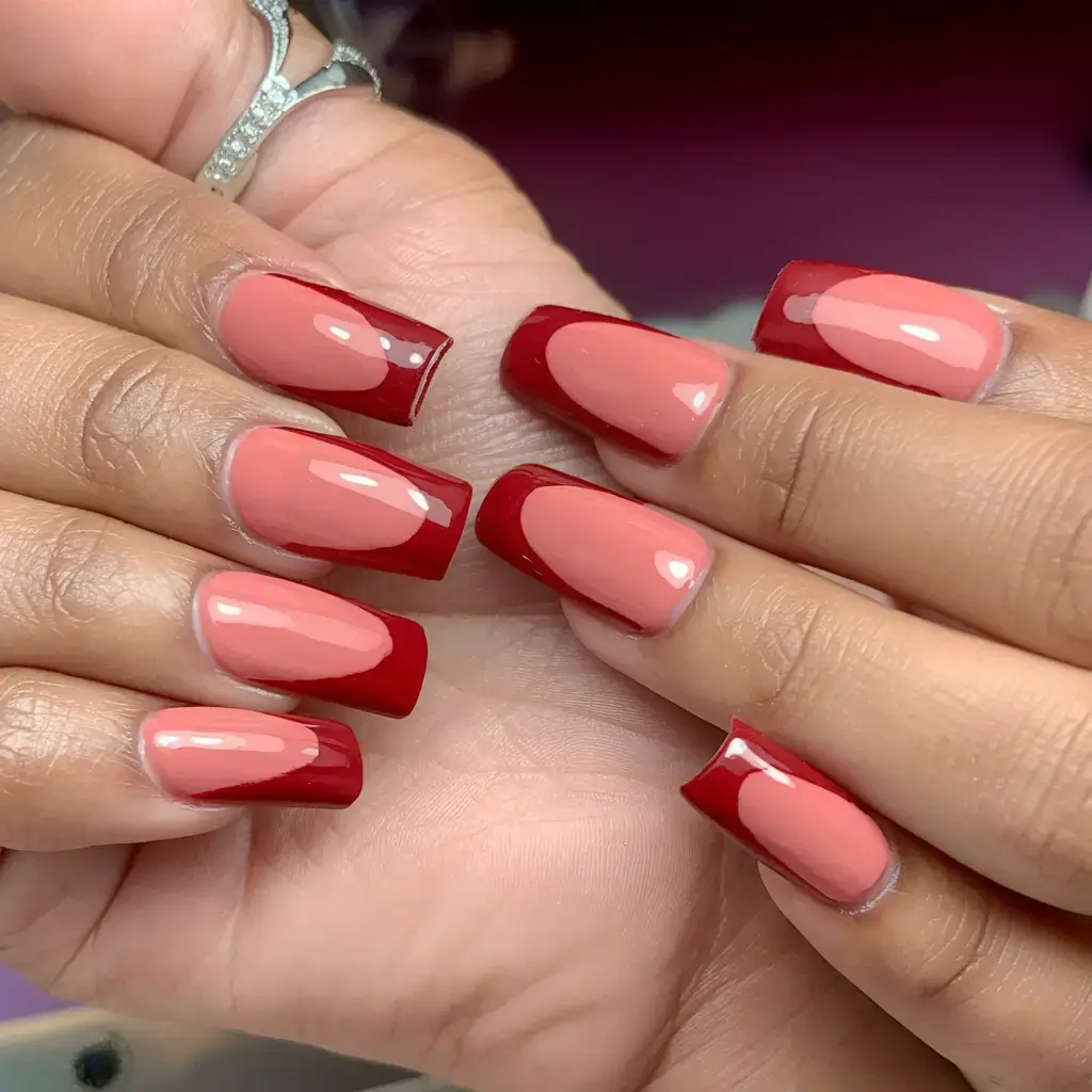bold red nails for summer 2025 vibes High Contrast French with a Warm Peachy Base