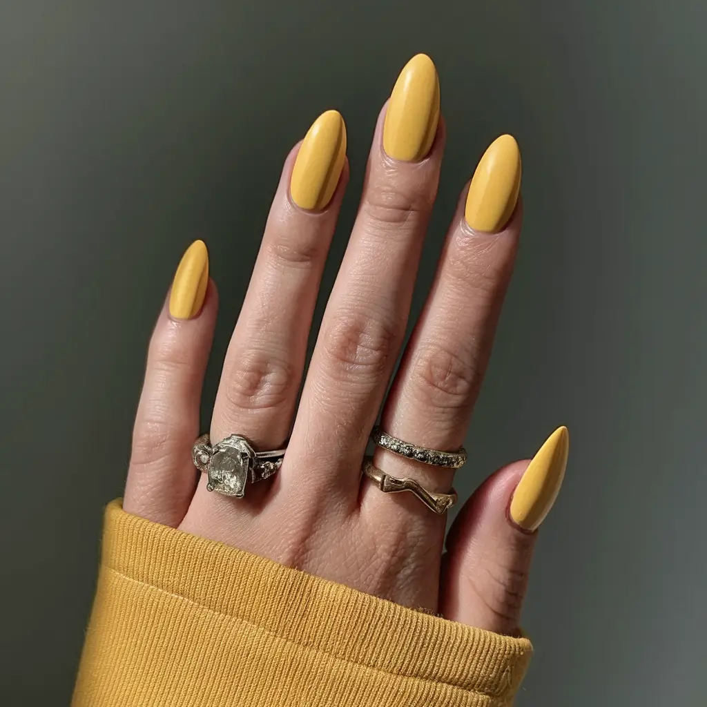 bright yellow nails made for summer 2025 - Muted Marigold Elegance