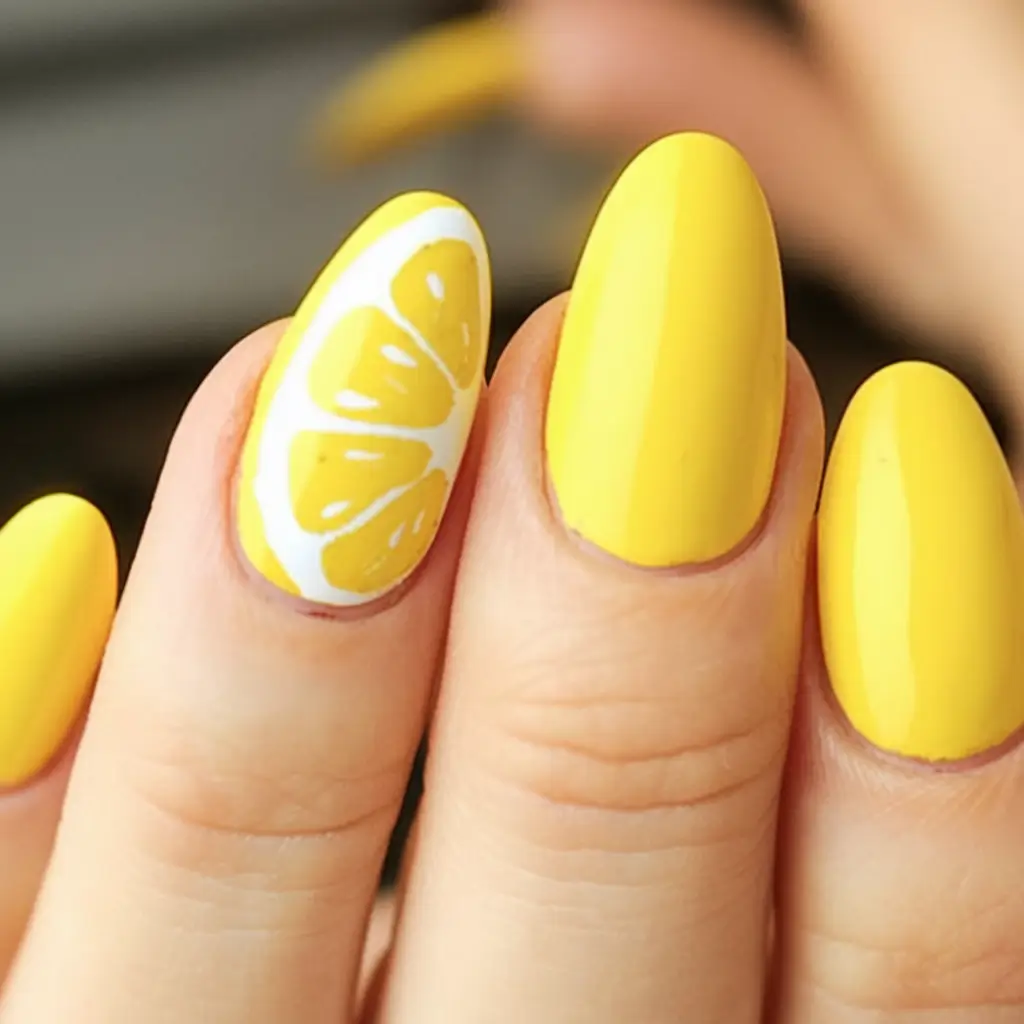 bright yellow nails made for summer 2025 - Lemon Slice Accent