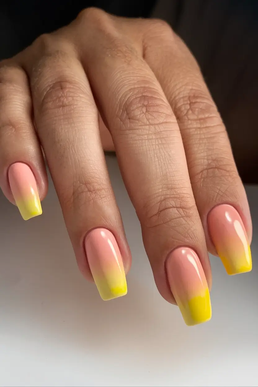 bright yellow nails made for summer 2025 - Peach Bellini Ombre