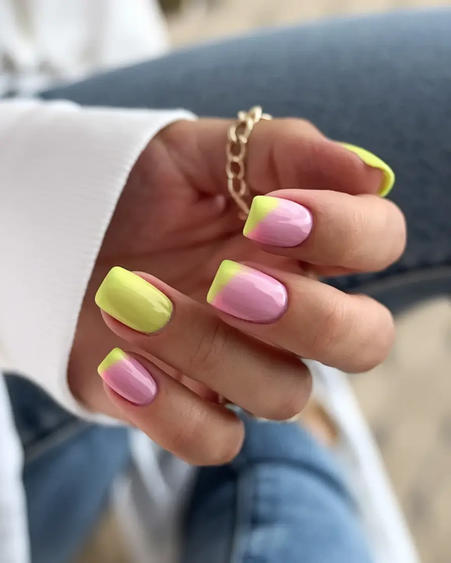 bright yellow nails made for summer 2025 - Pastel Color Block Squares