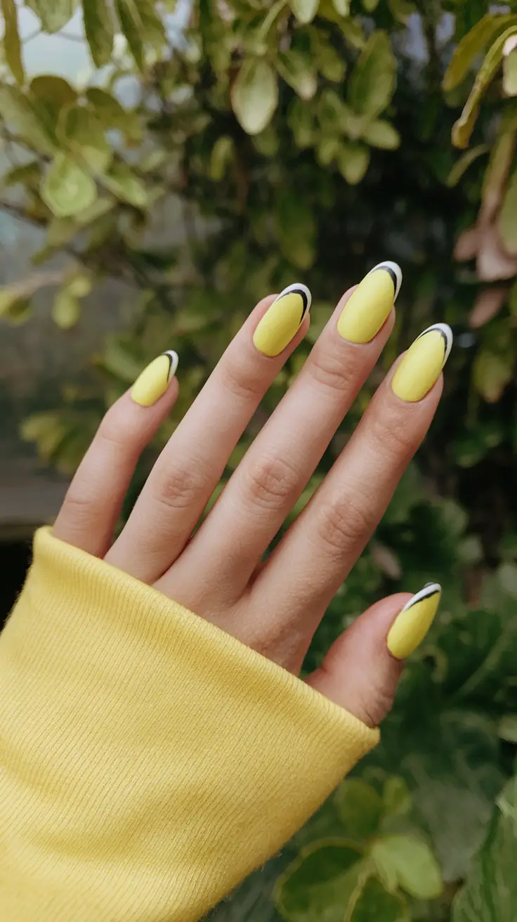 bright yellow nails made for summer 2025 - Minimalist Edge: Yellow & Black Micro French