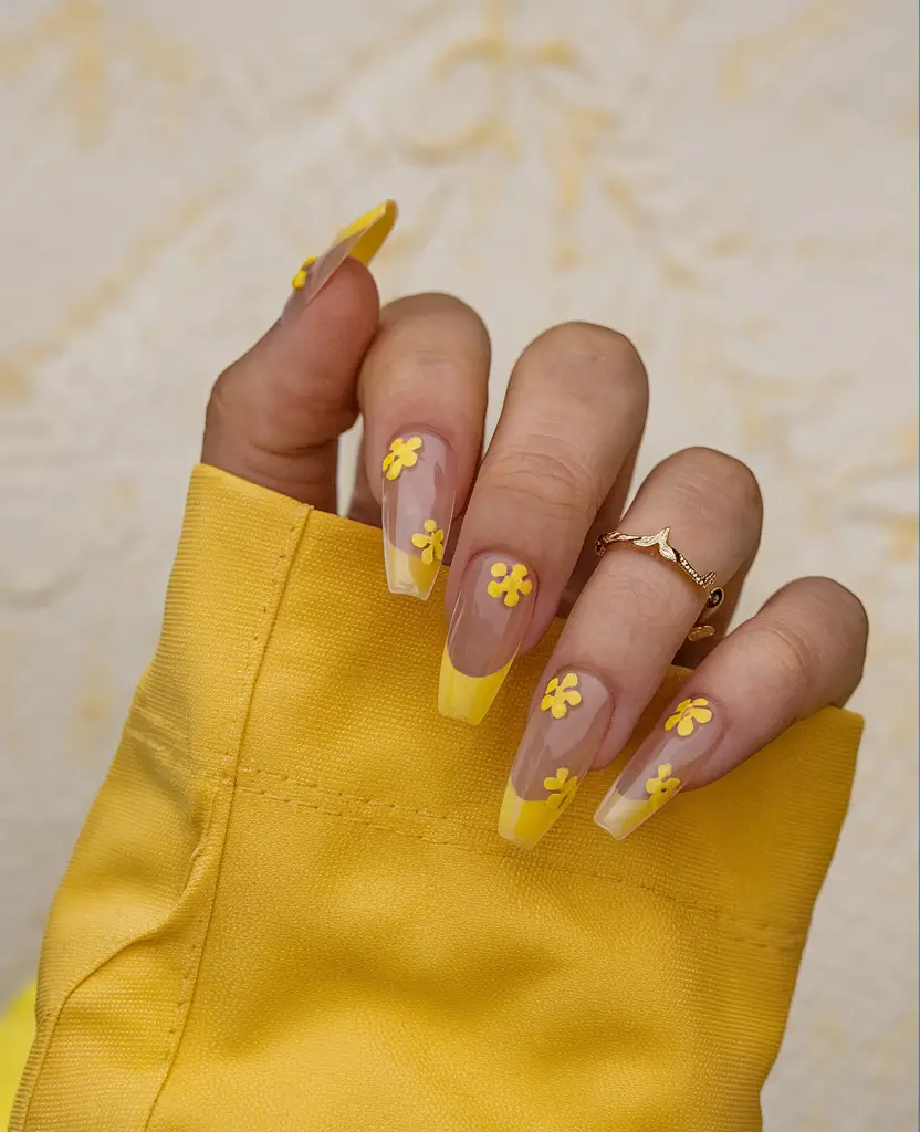 bright yellow nails made for summer 2025 - Sunny Daisy French