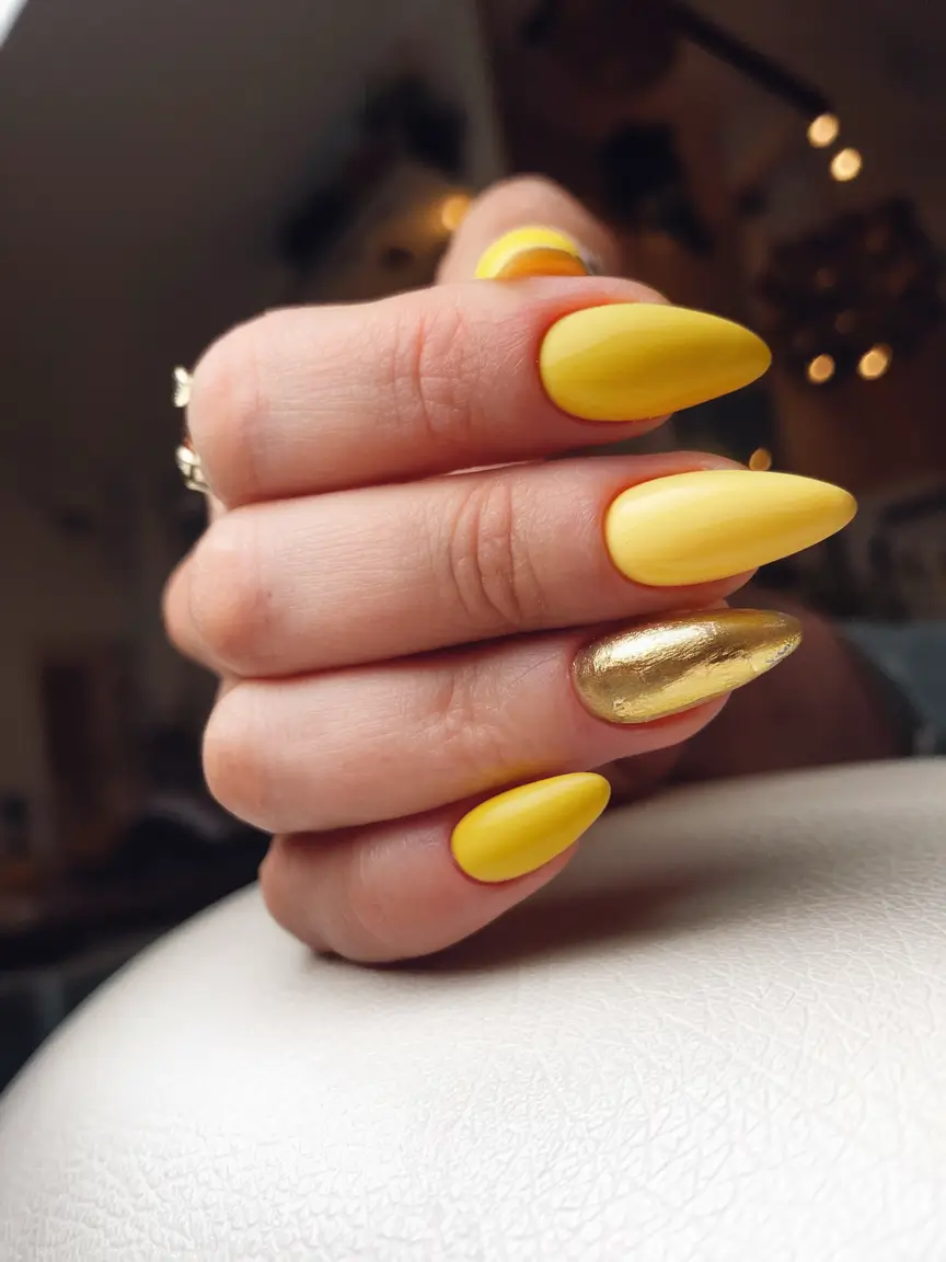 bright yellow nails made for summer 2025 - Golden Accent Drama
