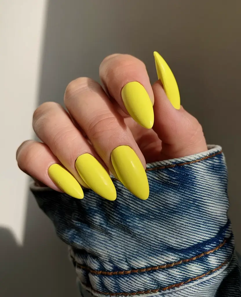 bright yellow nails made for summer 2025 - Minimalist Almond Lemon