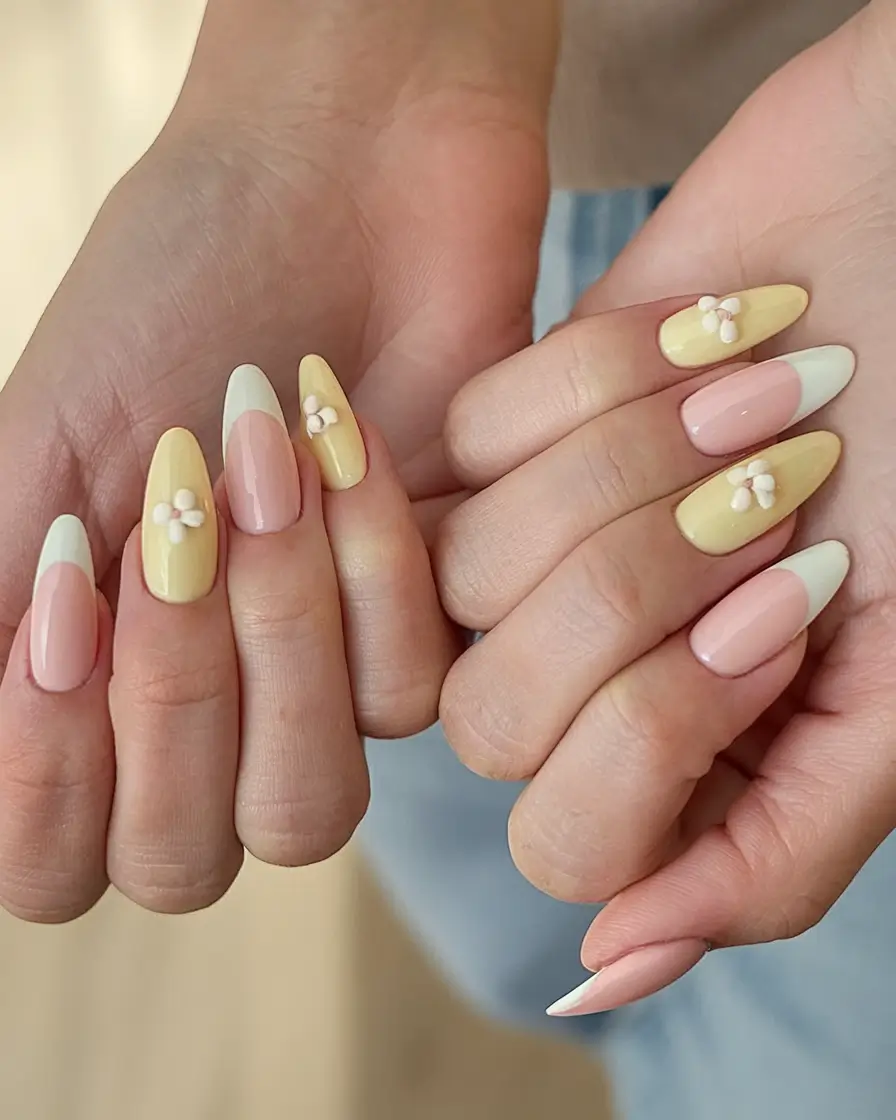 bright yellow nails made for summer 2025 - Delicate Daisy Pastel Combo