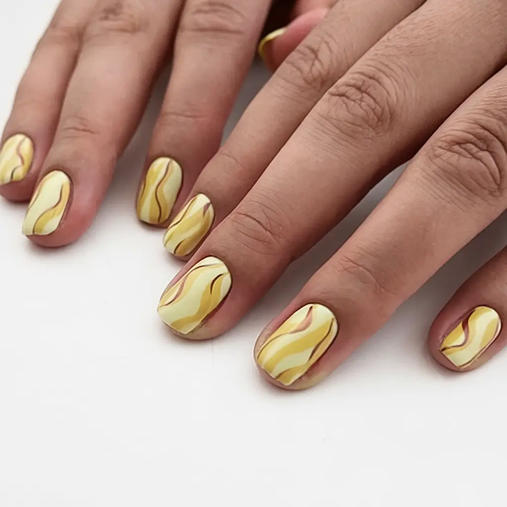 bright yellow nails made for summer 2025 - Retro Yellow Swirl