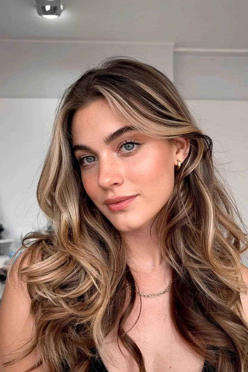 caramel autumn fall hair colors ideas 2025+Vanilla-Cinnamon Feather Layers