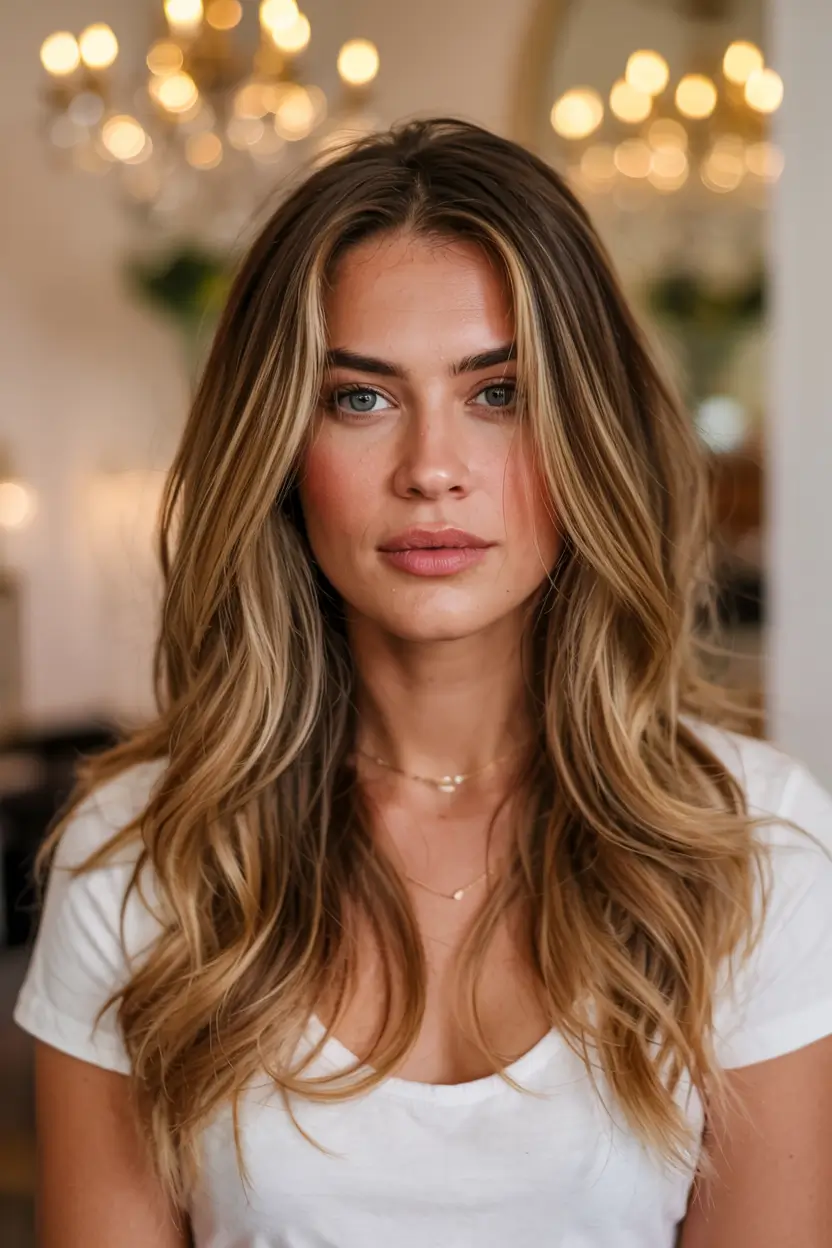 caramel autumn fall hair colors ideas 2025+Molten Bronze and Amber Midlength Layers